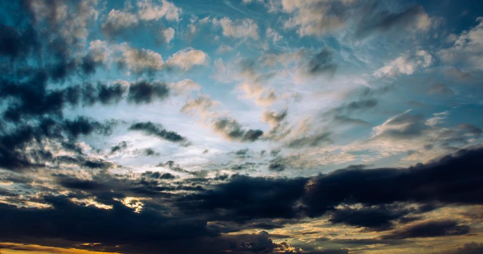 Free Stock Photo of Cloudy sky at sunset displaying varied cloud ...