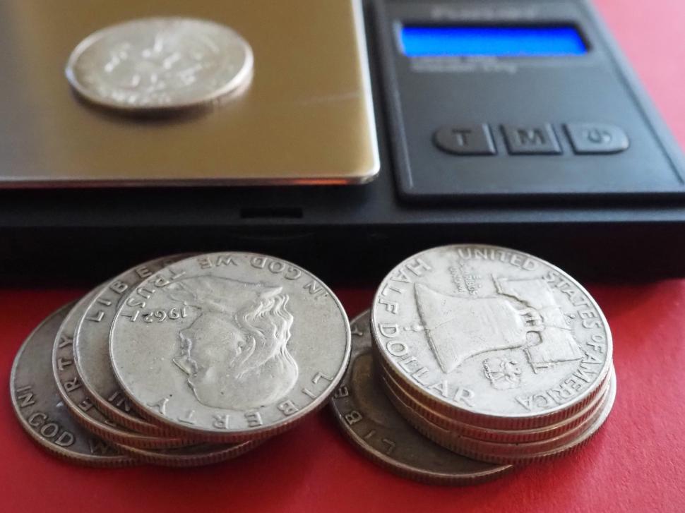 Free Image of Short Stack of Franklin Half Dollars 