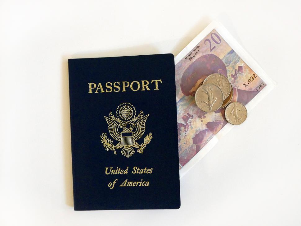 Free Image of US Passport and French Money  