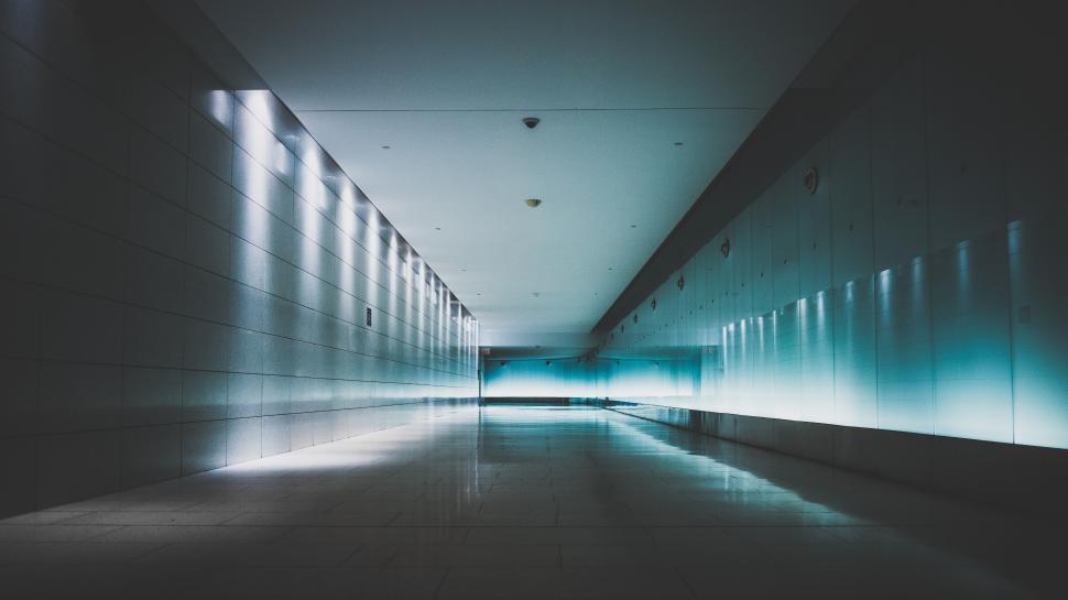 Free Image of Modern corridor with blue lighting in urban setting 