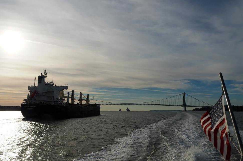 Free Image of Early Morning Cargo Ship Traffic 