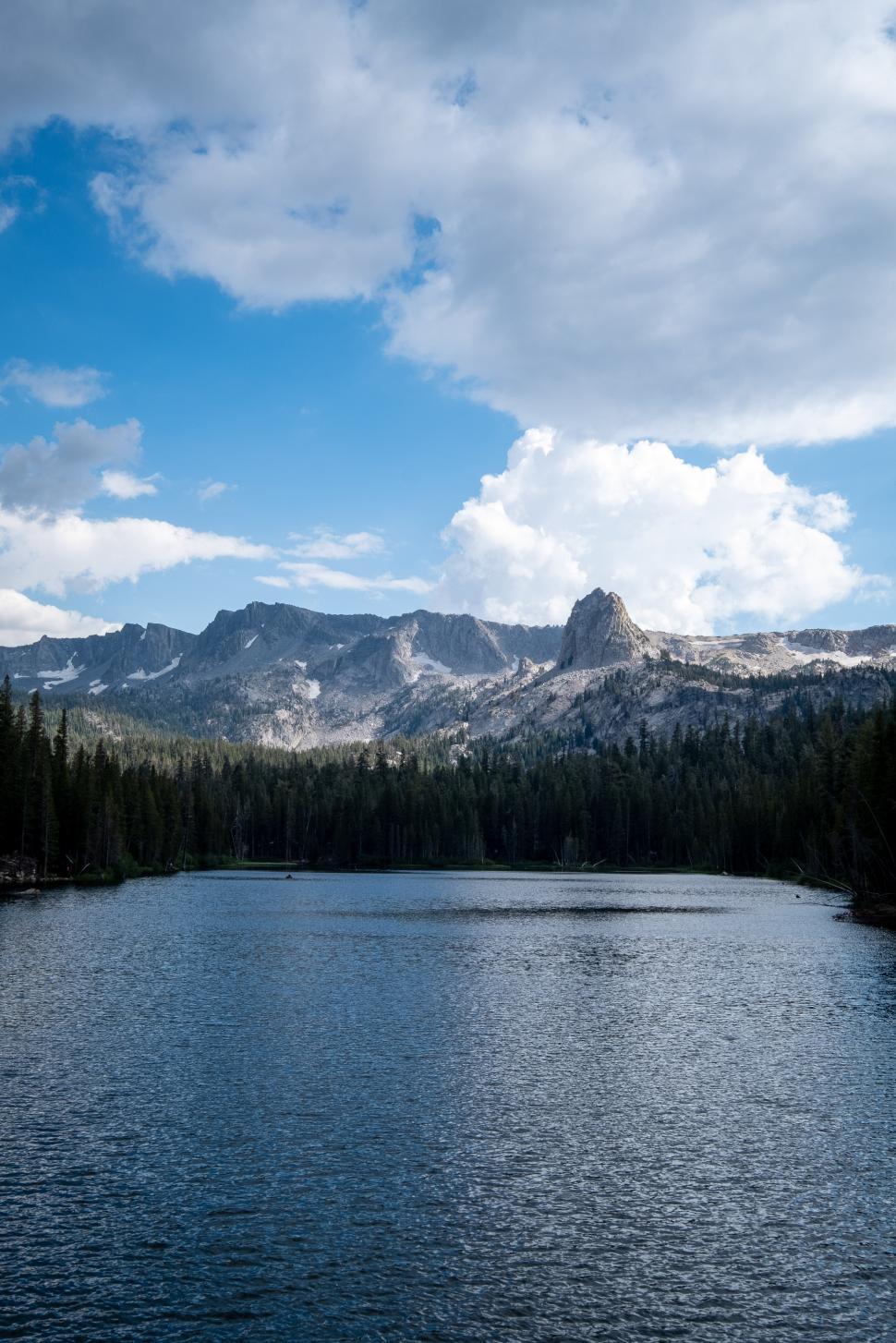 Free Image of Beautiful mountain landscape with serene lake and blue sky 