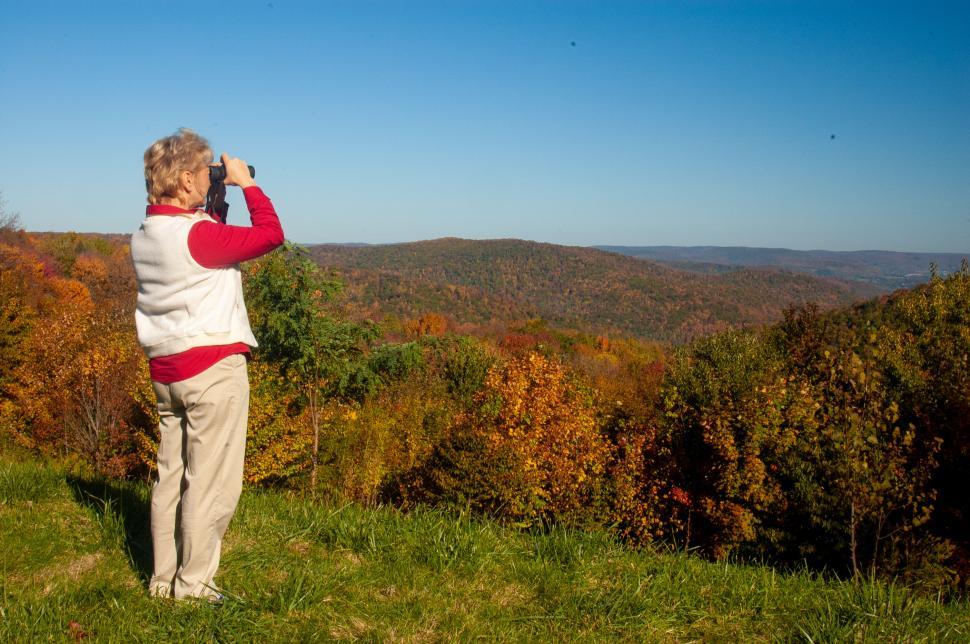 Free Image of Enjoying a scenic view of autumn foliage in the mountains 