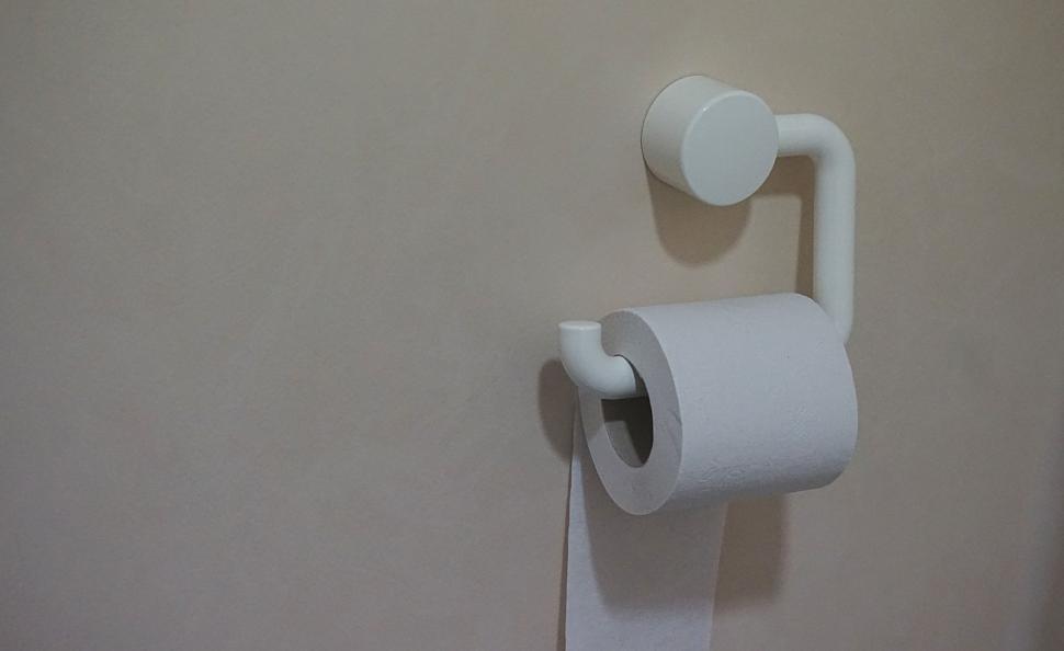 Free Image of Toilet paper holder mounted on a wall in a restroom 
