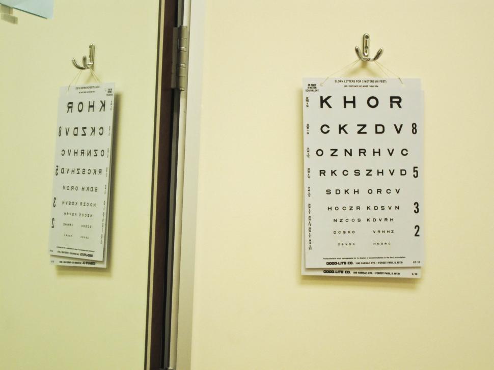 Eye test chart. Eye care test placard with latin letters. Vision