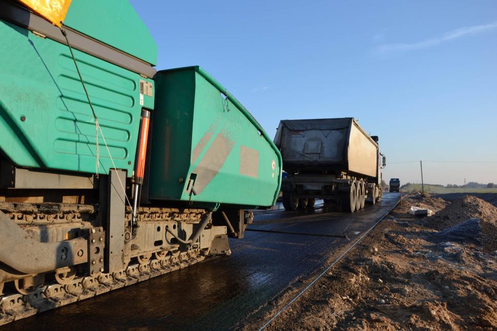 Free Image of Asphalt paver and truck 