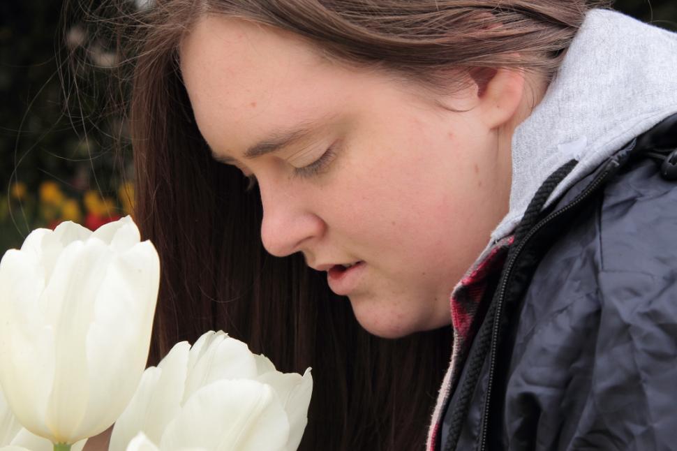 Free Image of Smelling the tulips 