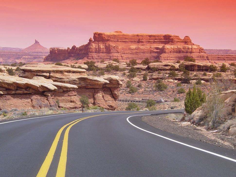Free Image of Desert Highway into Red Rock Arid Canyonlands 