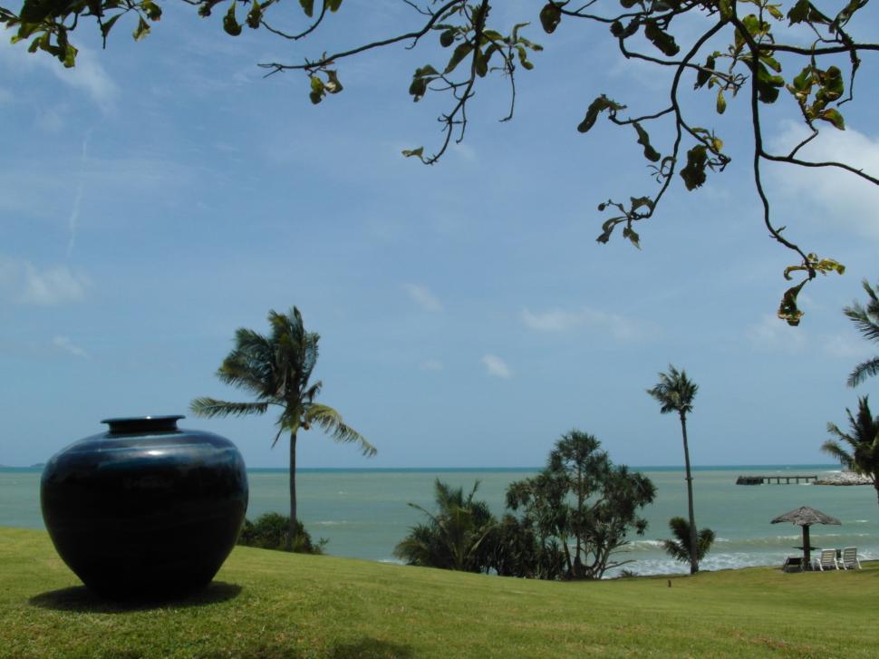 Free Image of Large Vase in Ocean-Side Garden 