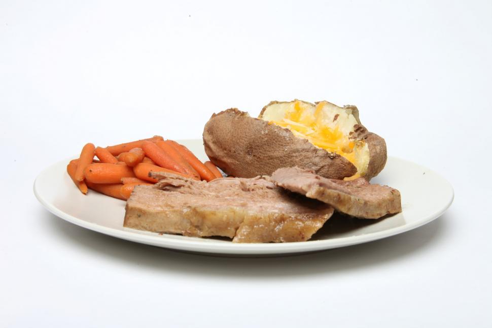 Free Stock Photo of Pot Roast, Carrots and Baked Potato Download Free