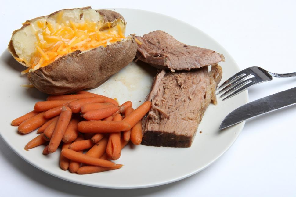Free Stock Photo of Pot Roast, Carrots and Baked Potato Download Free