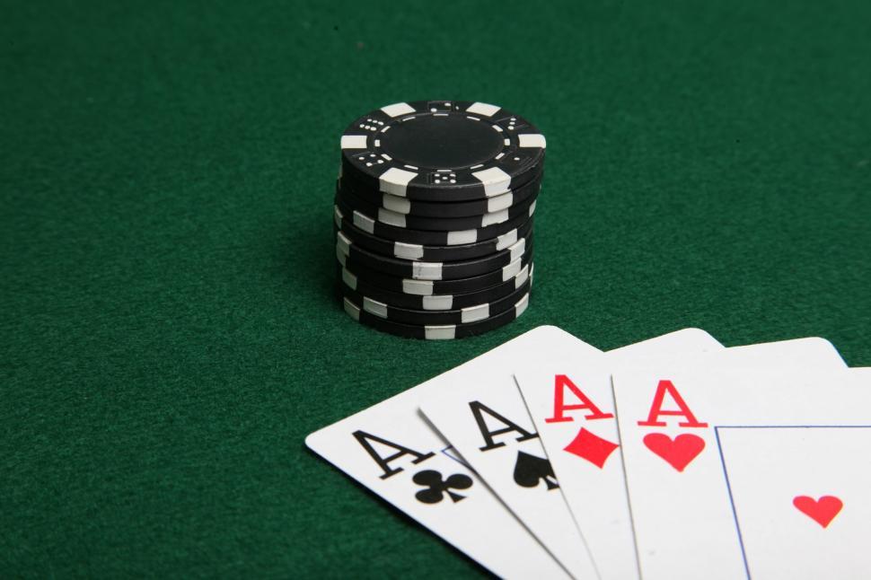 Free Stock Photo of Black poker chips and 4 aces Download Free Images