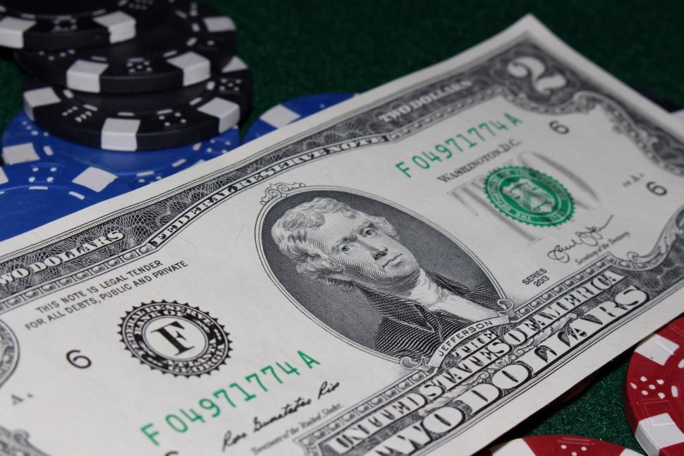 Free Stock Photo of 2 dollar bill and poker chips Download Free