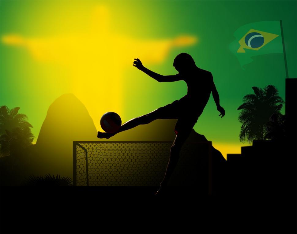 Illustration of a kid playing soccer in Rio de Janeiro - Brazil