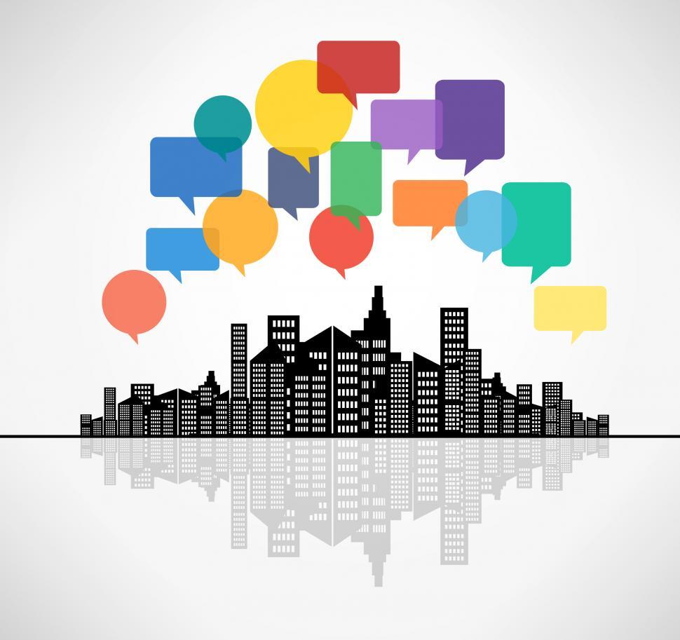 Speech bubbles above the city - Modern communication concept