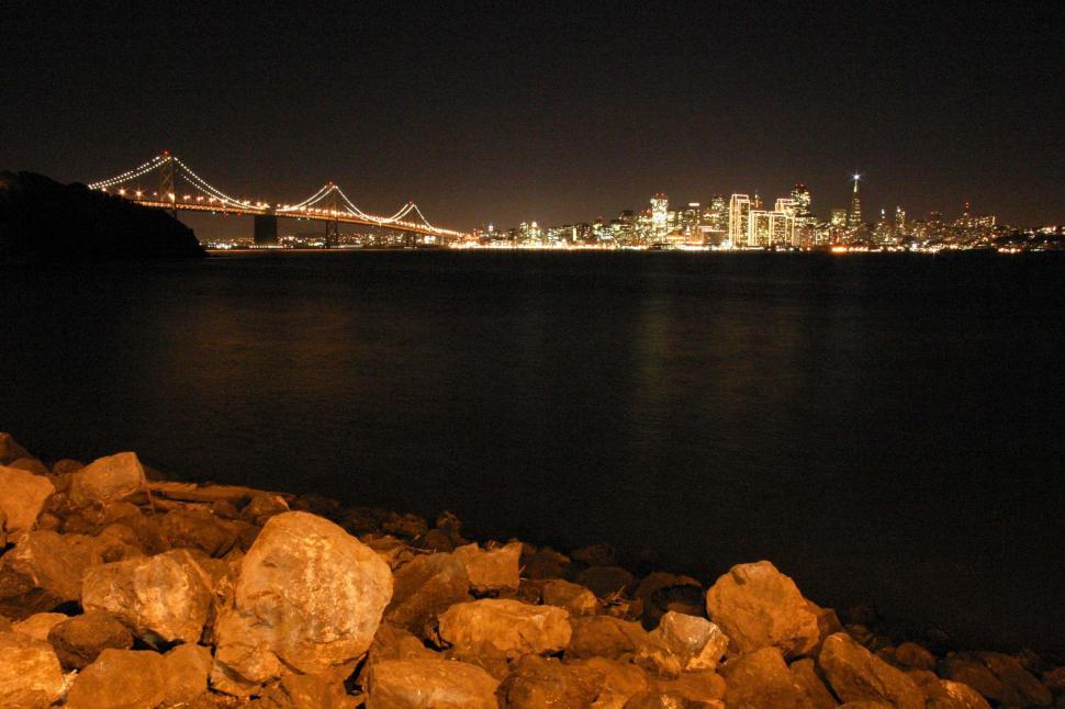 Free Image of Night View of City and Body of Water 