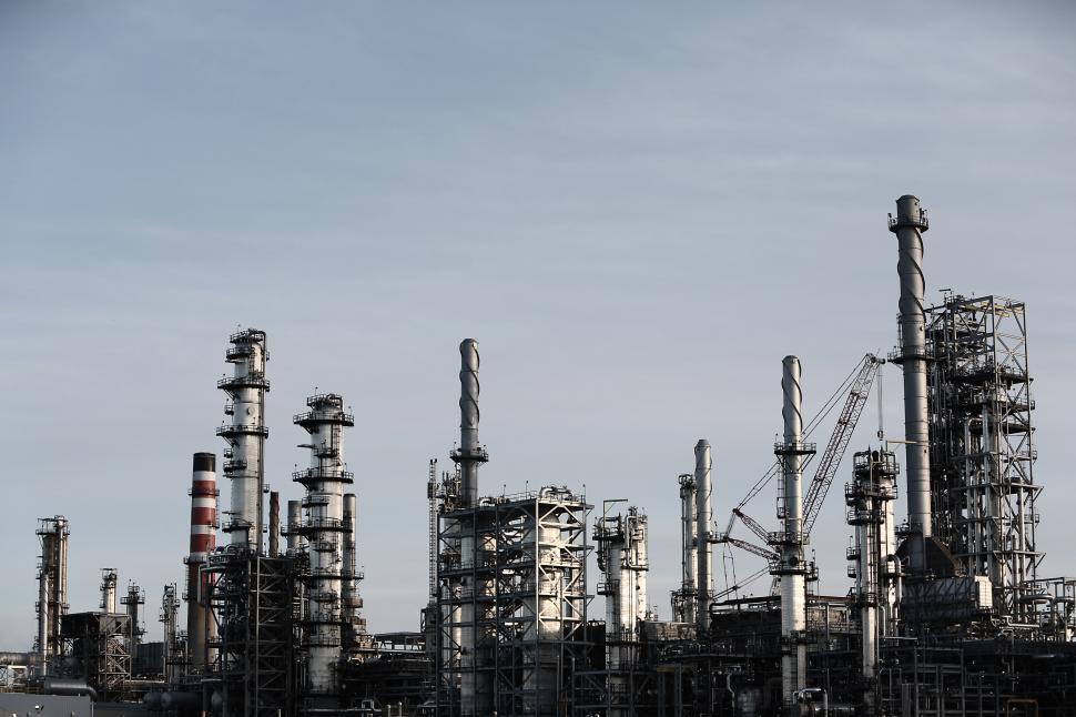Free Image of Industrial Oil Refinery in Black and White 