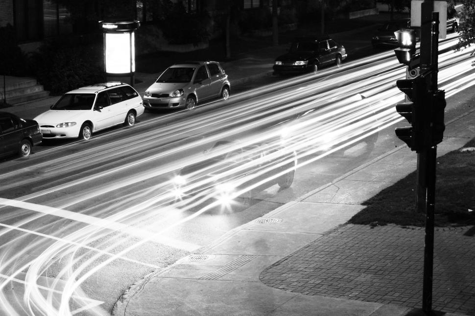 Free Stock Photo Of Nighttime Street Scene In Black And White 