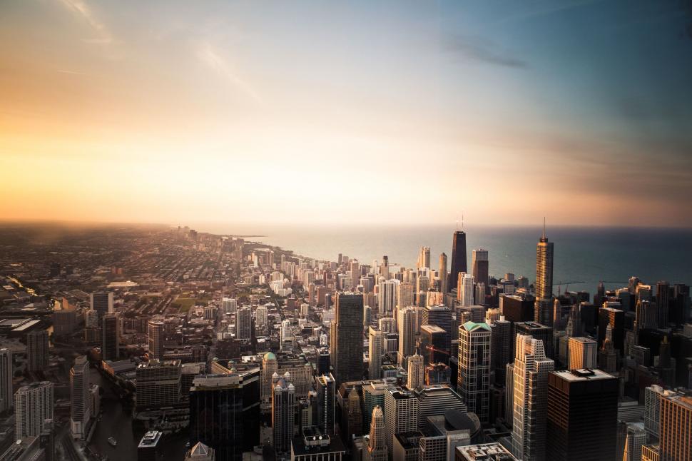 Free Image of Aerial View of City at Sunset 