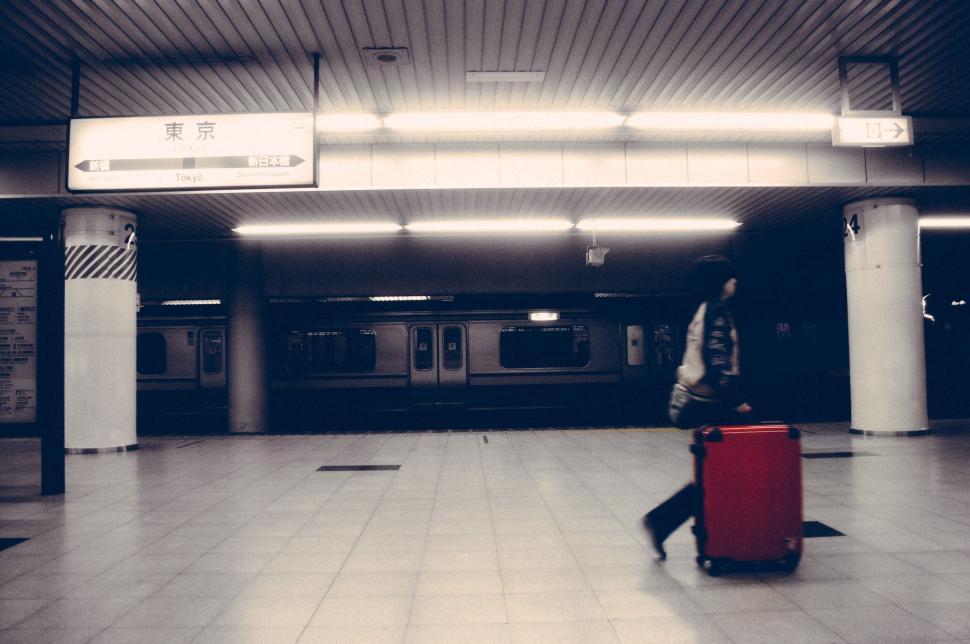 Free Image of Person With Red Suitcase at Train Station 