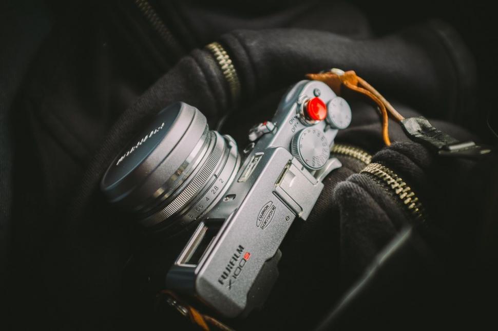 Free Image of Camera on Top of Black Bag 