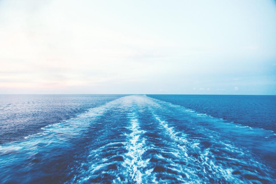 Free Image of Boats Wake in the Middle of the Ocean 