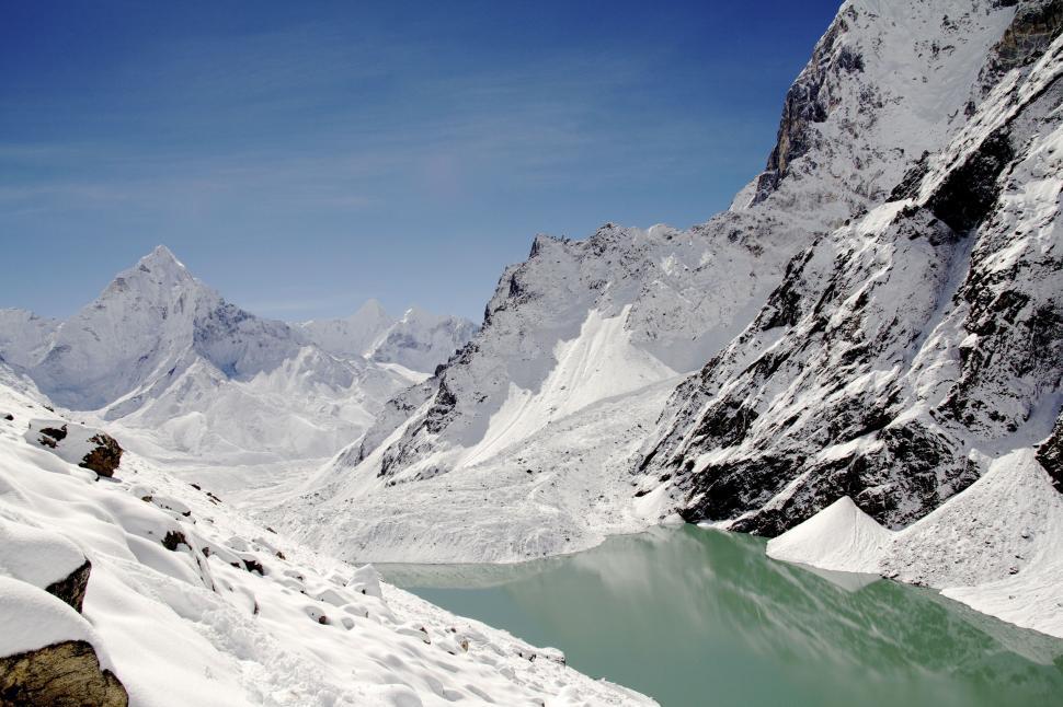 Free Image of Snow-Covered Mountain Range and Lake 