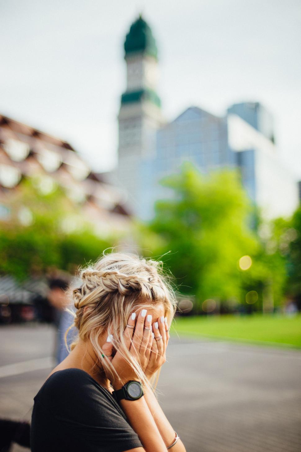 Free Stock Photo of Woman Sitting on Park Bench Covering Face With Hands |  Download Free Images and Free Illustrations