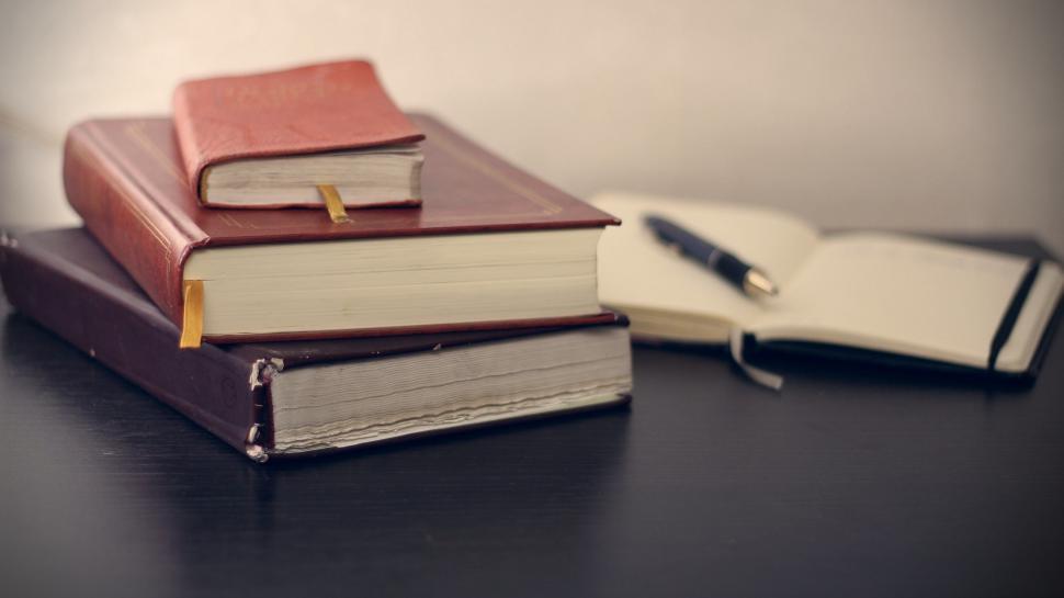 Free Image of Stack of Books on Table 