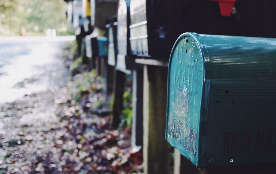 Free Image of Row of Mailboxes Alongside Road 
