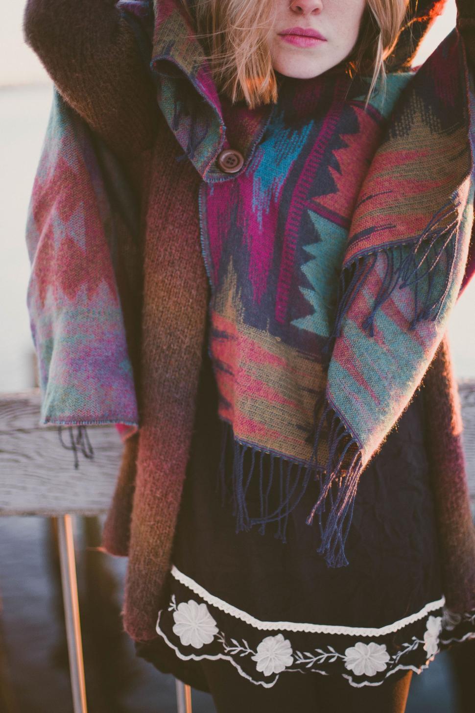Free Image of Woman Wearing Scarf and Hat 