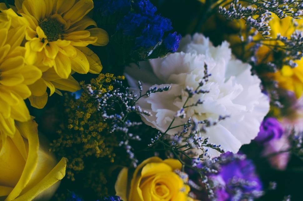 Free Image of Vibrant Bouquet of Flowers Resting on Wooden Table 