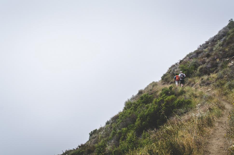 Free Image of Group of People Walking Up Grassy Hill 