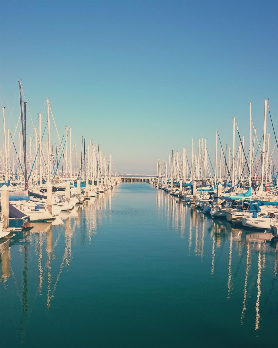 Free Stock Photo of marina boat sea water harbor city boats sky ship
