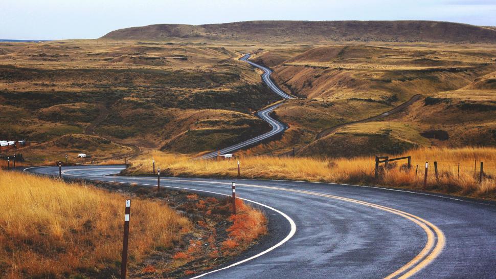 Free Image of Curving Road Through Field 