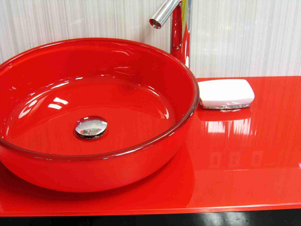 red glass bathroom countertop sink