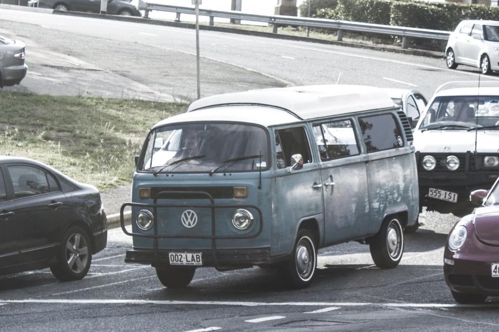Free Image of Cars and Van in Black and White 
