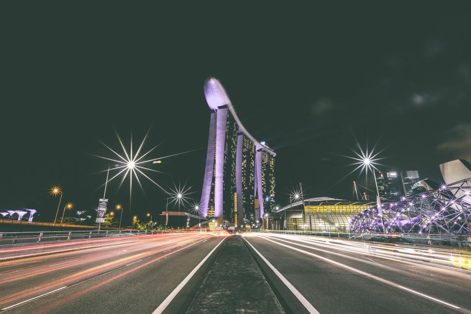 Free Image of Vibrant City Street in Long Exposure Night Shot 