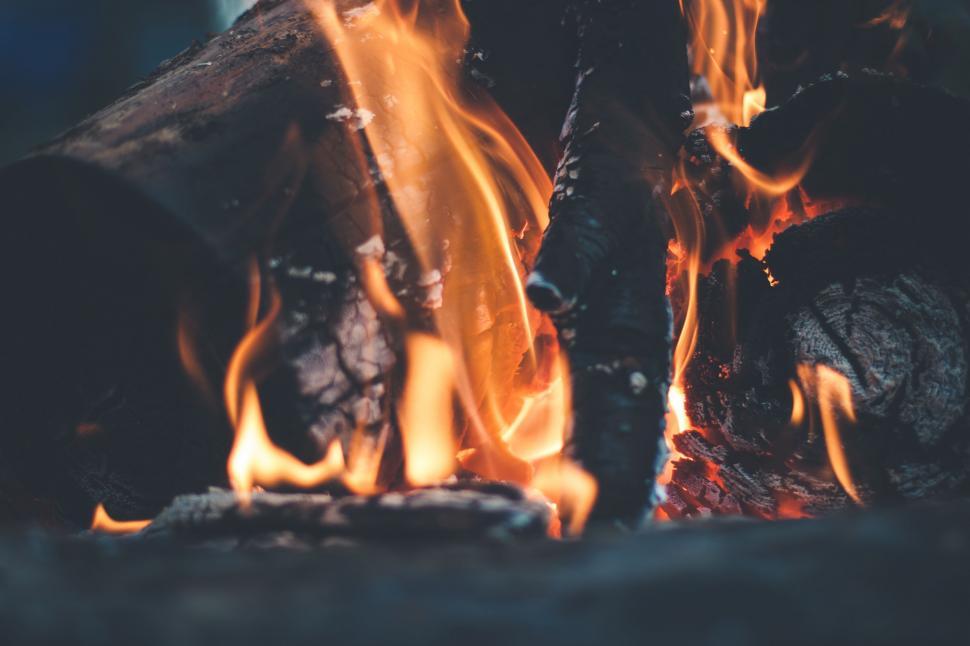 Free Image of Close Up of a Fire Burning in a Fireplace 