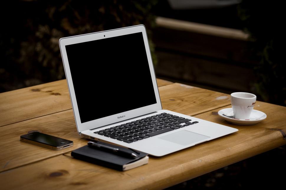 Free Image of Laptop Computer on Wooden Table 