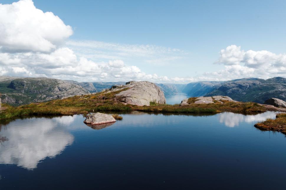 Free Image of Mountain Lake Surrounded by Rocks and Grass 