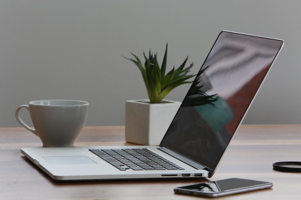 Free Image of Laptop Computer on Wooden Table 
