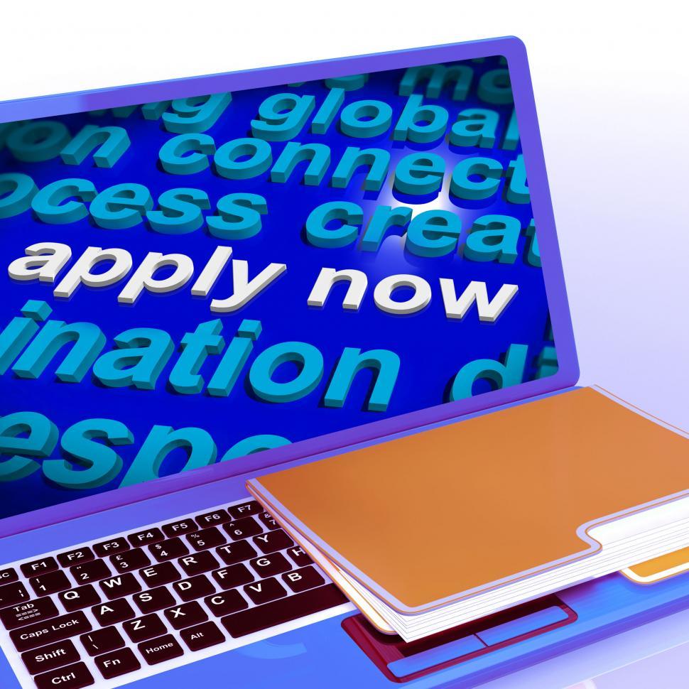 Free Image of Apply Now Word Cloud Laptop Shows Work Job Applications 
