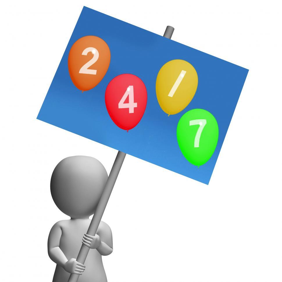 Free Image of Sign Twenty-four Seven Balloons Represent All Week Availability  
