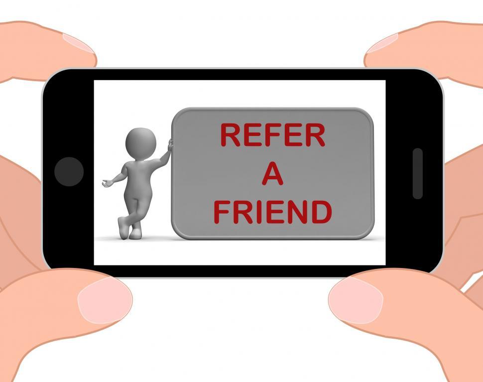 Free Image of Refer A Friend Phone Shows Suggesting Website 