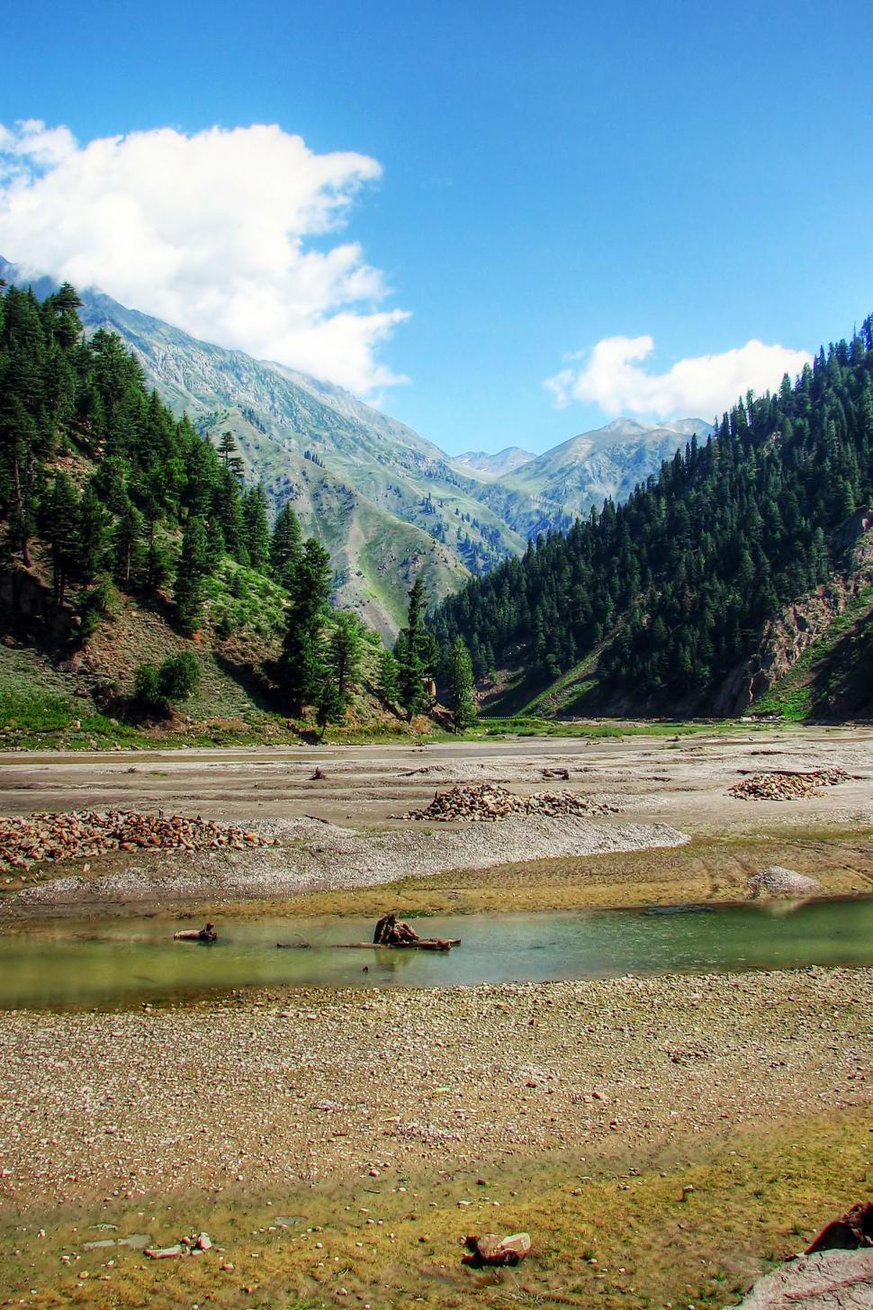 Free Image of River Flowing Through Valley With Mountains in Background 