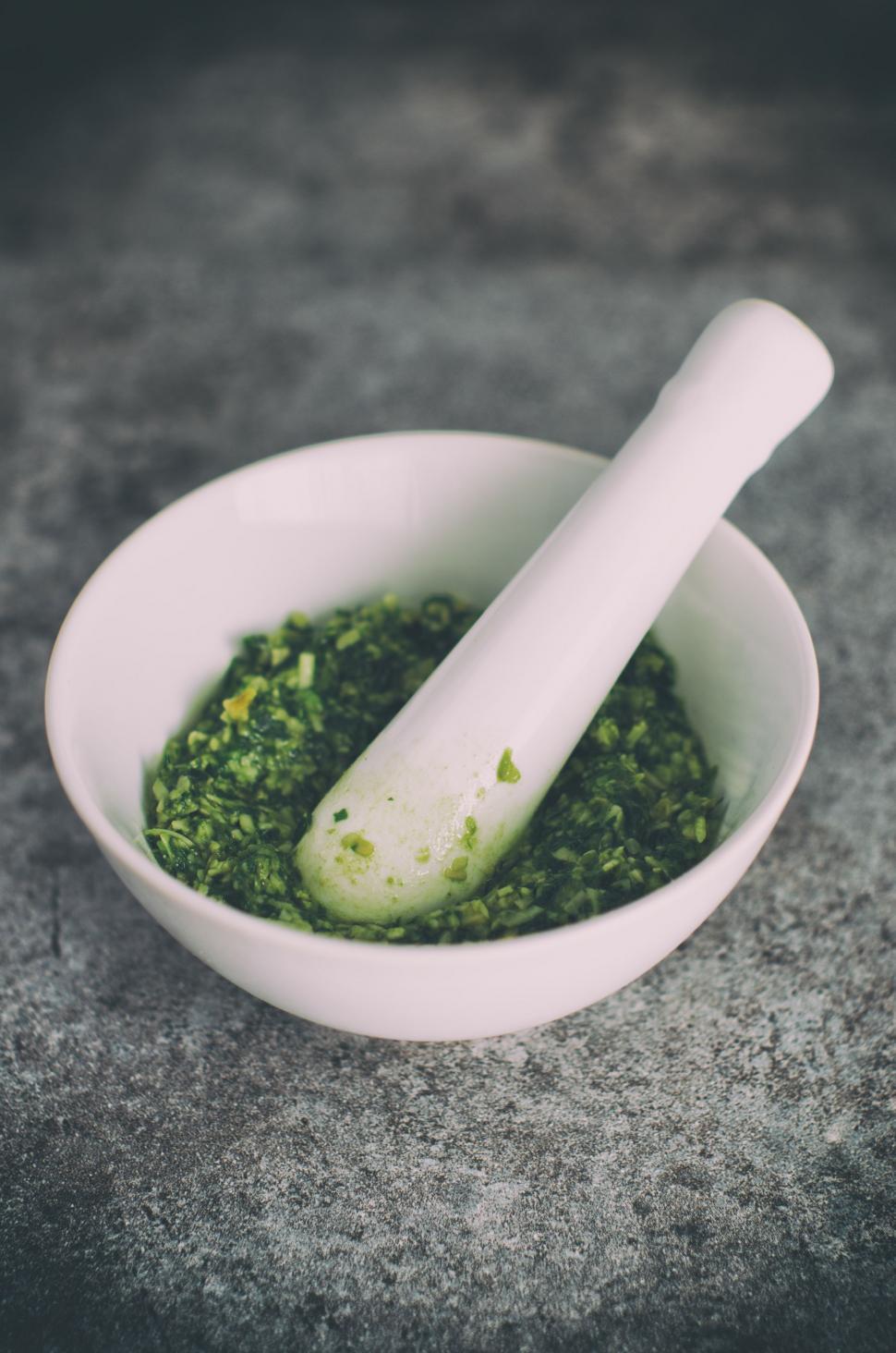 Free Image of Mortar and Pestle in White Bowl 
