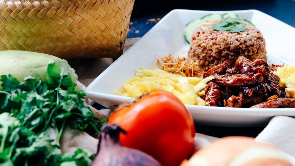 Free Image of Close Up of a Plate of Food on a Table 