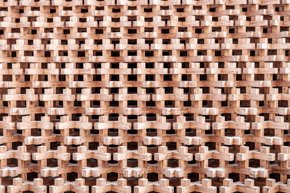 Free Image of Close Up of Wall Constructed With Wooden Blocks 