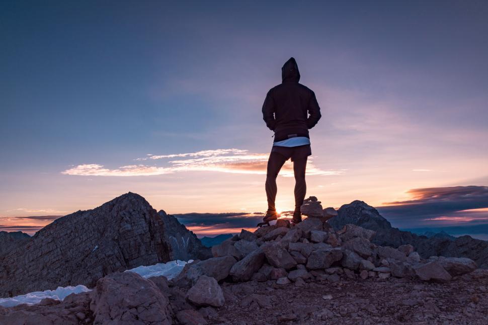 Free Stock Photo of Man Standing on Top of Rocky Mountain | Download ...